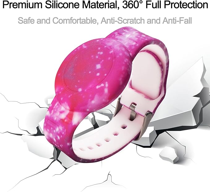 Waterproof AirTag Bracelet for Kids, Hidden Printed Wristband for Apple Air Tag, Silicone AirTag Holder GPS Tracker Case for Band for Child Toddler, Secure Anti-Lost Protection(Starry Sky Purple)