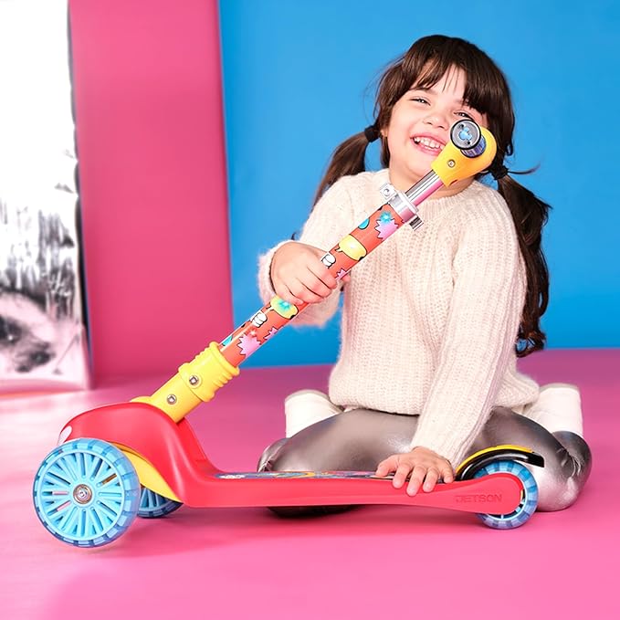 Jetson Character Kids Kick Scooter, LED Lights on Stem & Light-Up Wheels, Lightweight Frame, Height-Adjustable Handlebar, Lean-to-Steer System, Easy-Fold Mechanism