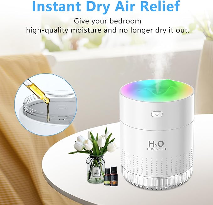 Portable Small Humidifiers for Bedroom Baby, Rechargeable Mini Cool Mist Plant Humidifier for Plants, Quiet Desktop Humidifier with 2 Working Modes & Colorful Night Light for Travel, Office, Bedroom