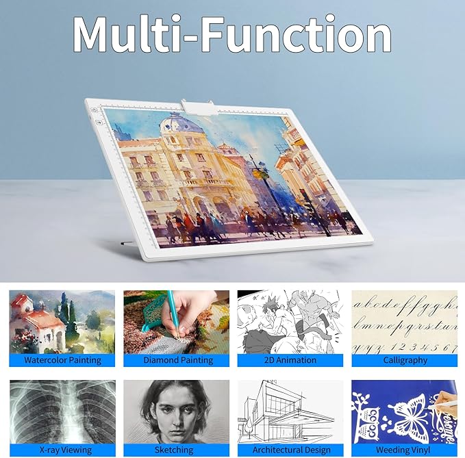 Elice Rechargeable A3 Light Pad with Carry Bag, Top Clip, Foldable Stand, 3 Colors/6 Levels/Stepless Brightness Wireless tracing Light Box/Board for Diamond Painting, Cricut Weeding Vinyl (White)