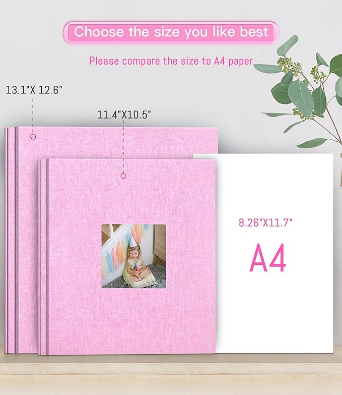 popotop Photo Album Self Adhesive with Picture Display Window,60 Pages DIY Scrapbooking Supplies Kit for 4x6 10x12 Picture,Linen Cover Memory Book for Baby Wedding, with Scraper and Metallic Pen