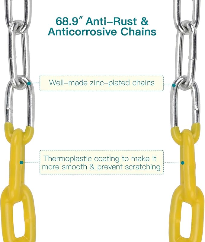 PACEARTH Swing Seat with Heavy Duty 68.9 inch Anti-Rust Plastic Coated Chains, 23.6 inch Tree Hanging Straps and Locking Buckles-Outdoor Playground Tree Swing Set Accessories Replacement (Blue)