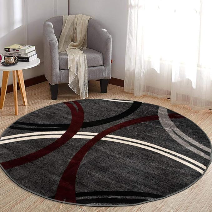 Rugshop Modern Wavy Circles Design Round Area Rug 8' Red