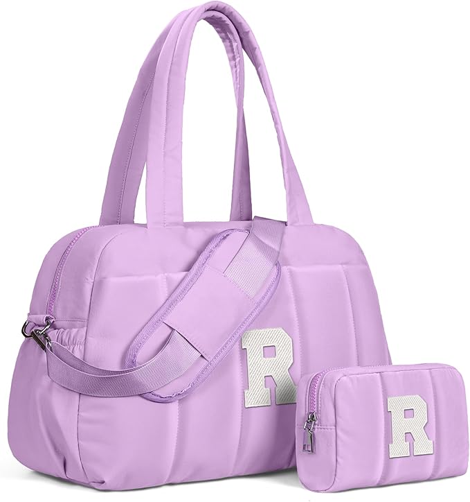Birthday Gifts for 8 9 10 11 12 13 14 Year Old Girls-Initial Duffle Bag, Carry On Bags for Women，Overnight Bag with Wet Pocket，Lightweight Travel Bags Personalized Gym Tote with Makeup Pouch