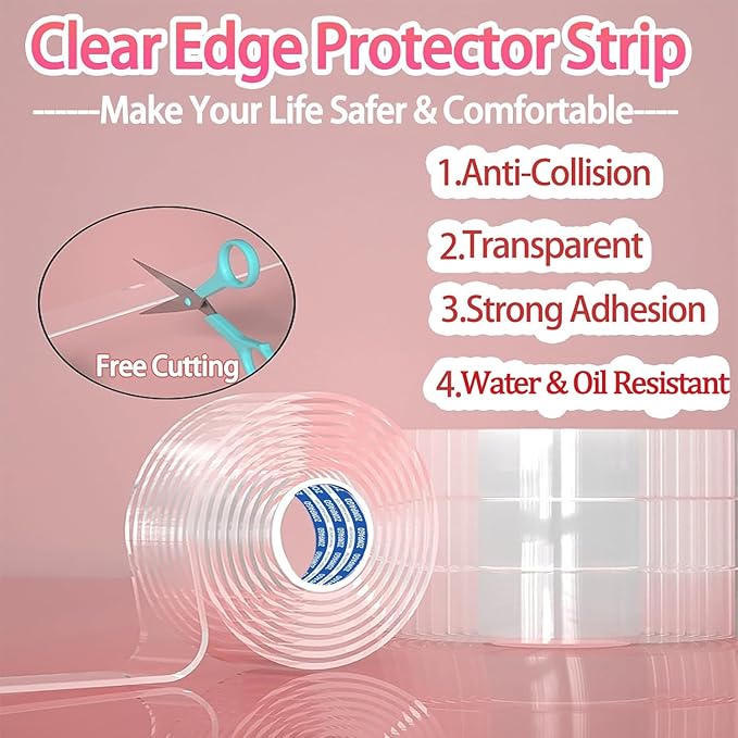 Clear Soft Corner Protectors for Furniture Strip,2in x 13FT,Sharp Edge & Table Bumper,Window Edge,Wall Protector, Soft Corner Guards Safe for Proof,Table Corner Protectors in Family