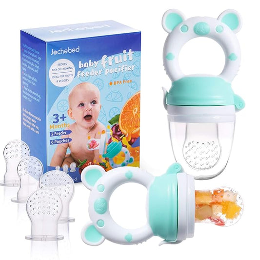 Baby Fruit Food Feeder Pacifier - Fresh Food Feeder, Infant Fruit Teething Teether Toy for 3-24 Months, 6 Pcs Silicone Pouches for Toddlers & Kids & Babies, 2-Pack (Cyan)