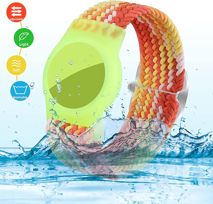 Bracelet for Kids Compatible with AirTag, Nylon Stretch Braided Air Tag Wristband, Protective Case for Airtag GPS Tracker Holder, Adjustable Elastic Watch Band for Toddler Child Elder (Rainbow)