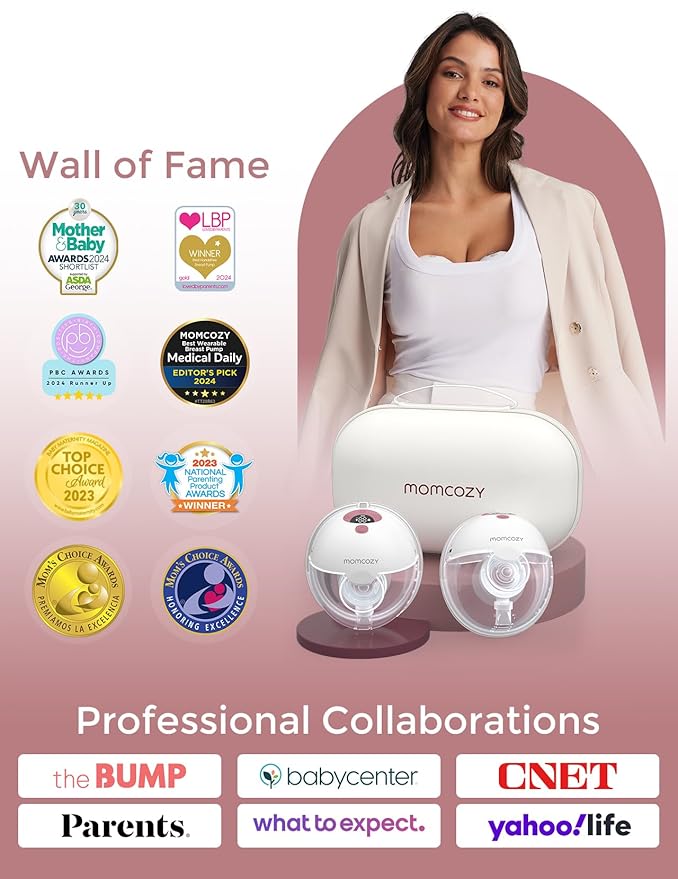 Momcozy M5 Hands-Free Wearable Breast Pump, Double-Sealed Flange for Baby-Like Comfort, 3 Modes & 9 Suction Levels, Portable Electric Pump – 24mm, 2-Pack Cozy Red