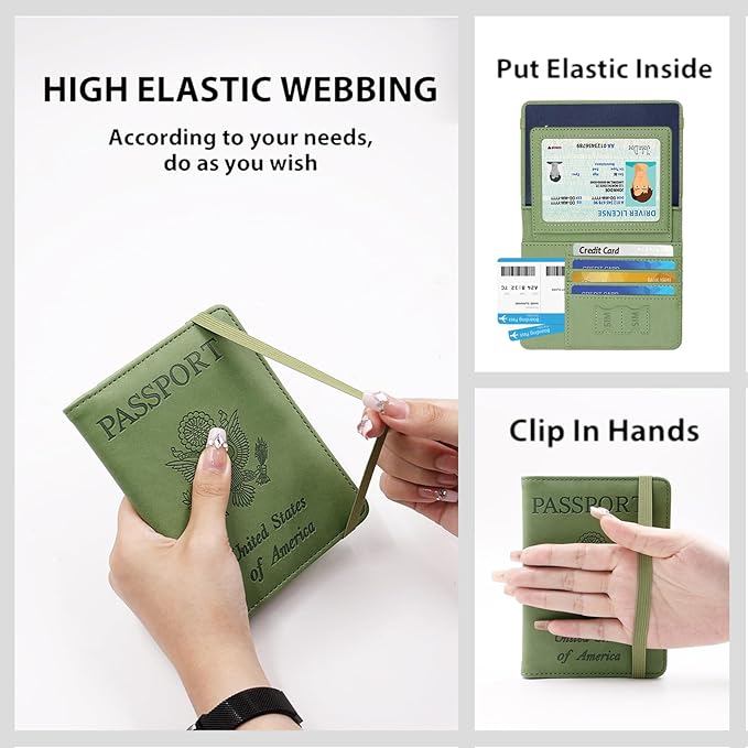 Melsbrinna RFID Passport Holder for Travel, Unisex Adults, Green, Faux Leather, Travel Wallet, RFID Protected