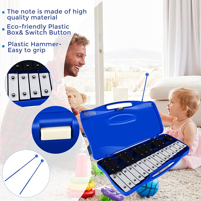 EASTROCK Glockenspiel Xylophone for Kids, Professional Music Teaching, Gifts (Blue)