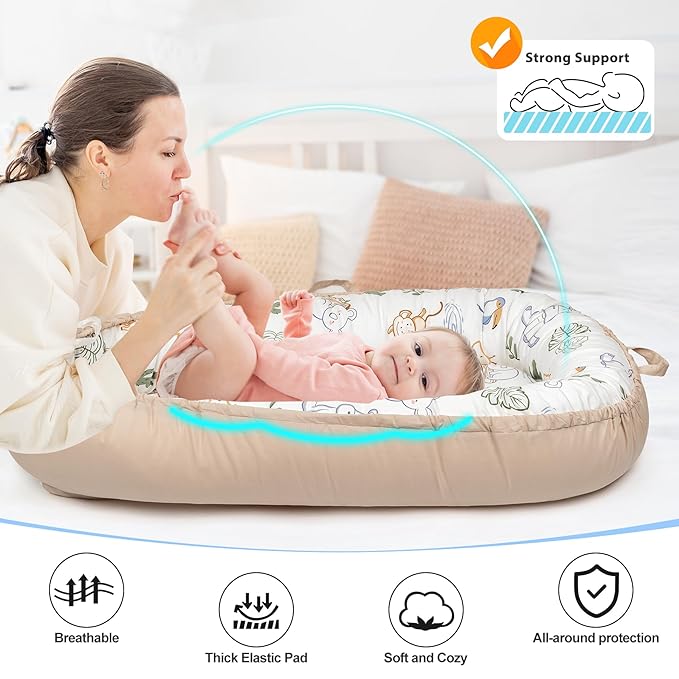 Baby Lounger - Breathable & Soft Baby Nest, Portable and Lightweight Tummy Time Lounger for Home and Travel, Ideal Newborn Babies Essentials Baby Shower Gifts