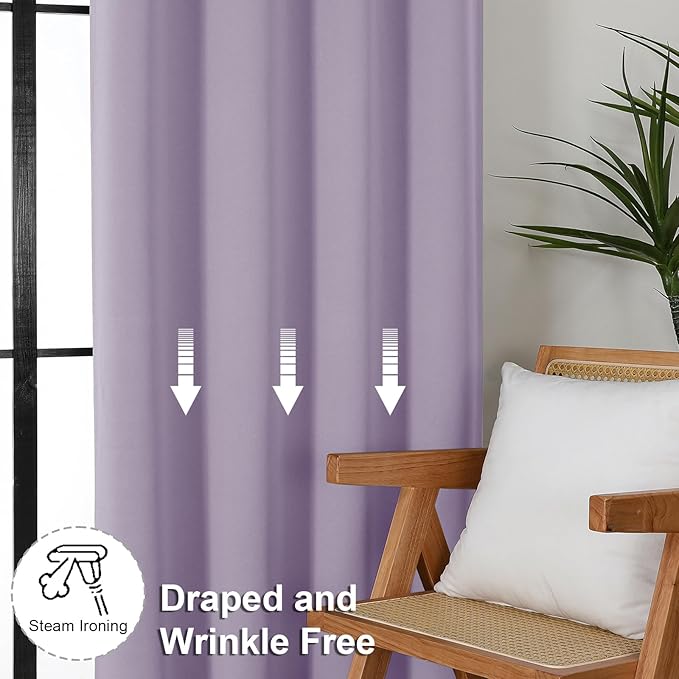 Simplebrand Ava Lilac Short Blackout Curtains for Bedroom 45 Inches Long 2 Panels Set, Solid Thermal Insulated, Energy Saving Window Treatment Curtains Blackout Drapes, W40 x L45 Inch, Lilac
