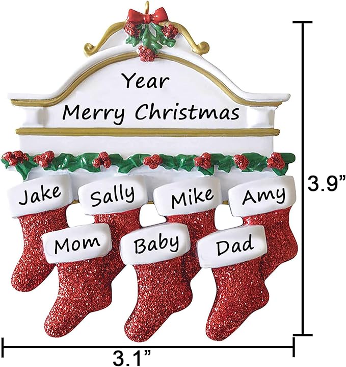 Personalized Christmas Ornaments 2025 Family of 2/3/4/5/6/7/8 Custom Christmas Stocking Ornament with Names Customized Ornaments for Xmas Tree,Family of 7