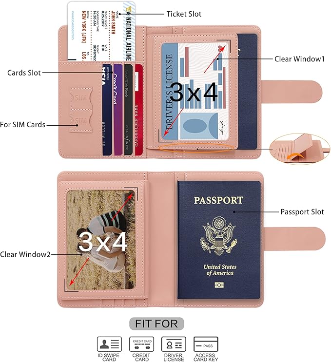 Melsbrinna Rfid Passport Holder for Travel women/Men, Cute Passport Wallet Rfid Blocking Card Slots, Rfid Passport Cover/CaseTravel Wallet, Passport Book Holder (1, Pink)