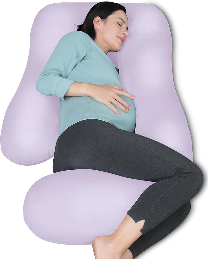 MOON PARK Pregnancy Pillows for Sleeping - U Shaped Full Body Maternity Pillow with Removable Cover - Support for Back, Legs, Belly, HIPS - 57 Inch Pregnancy Pillow for Women - Purple