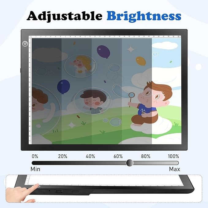 KIVOTAC A4 Rechargeable Light Pad, Portable LED Light up Box Ultra-Thin Dimmable Battery Powered Bright Copy Board for Weeding Vinyl, Sketching,Drawing,Tracing and Diamond Art