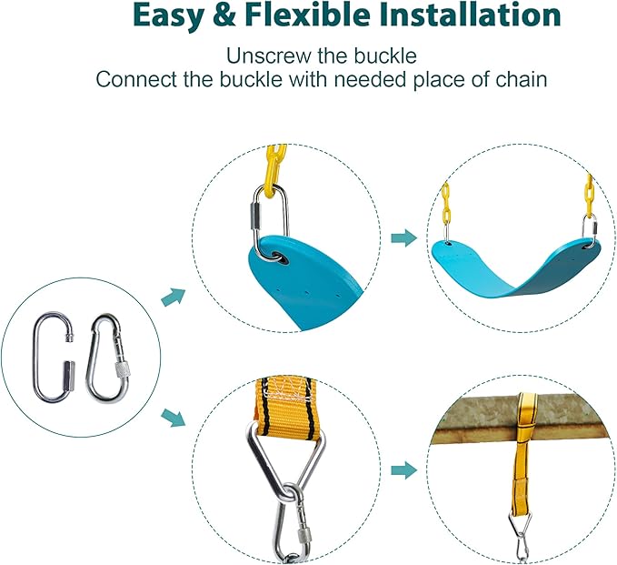 PACEARTH Swing Seat Support 660lb with 68.9 inch Anti-Rust Chains Plastic Coated 23.6 inch Tree Hanging Straps and Locking Buckles Outdoor Playground Tree Swing-Sky-Blue