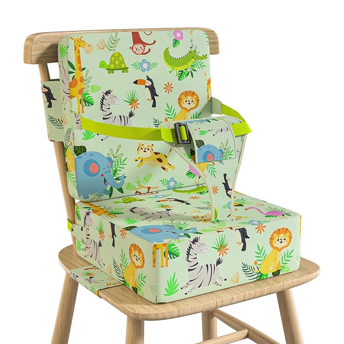 Booster Seat for Kitchen Chair with Backrest & 4 Adjustable Straps, Portable TPU Waterproof & Anti-Scratch Toddler Booster Seat for Dining Table, Removable & Non-Slip Booster SEat for Table