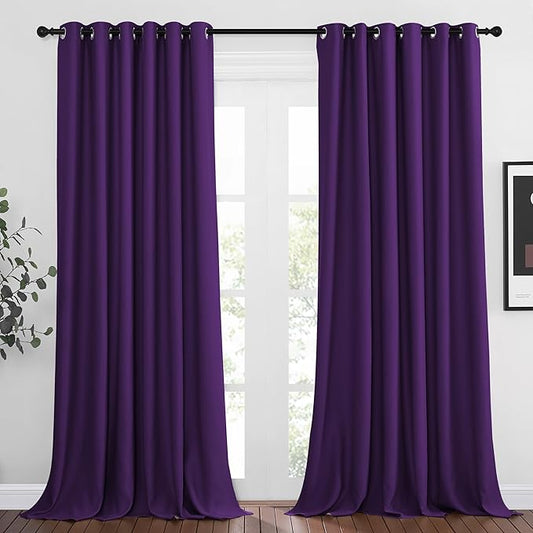 NICETOWN Bedroom Blackout Curtains Panels - Triple Weave Energy Saving Thermal Insulated Solid Grommet Blackout Draperies for Patio (80 inches by 108 Inch, Royal Purple, Set of 2)