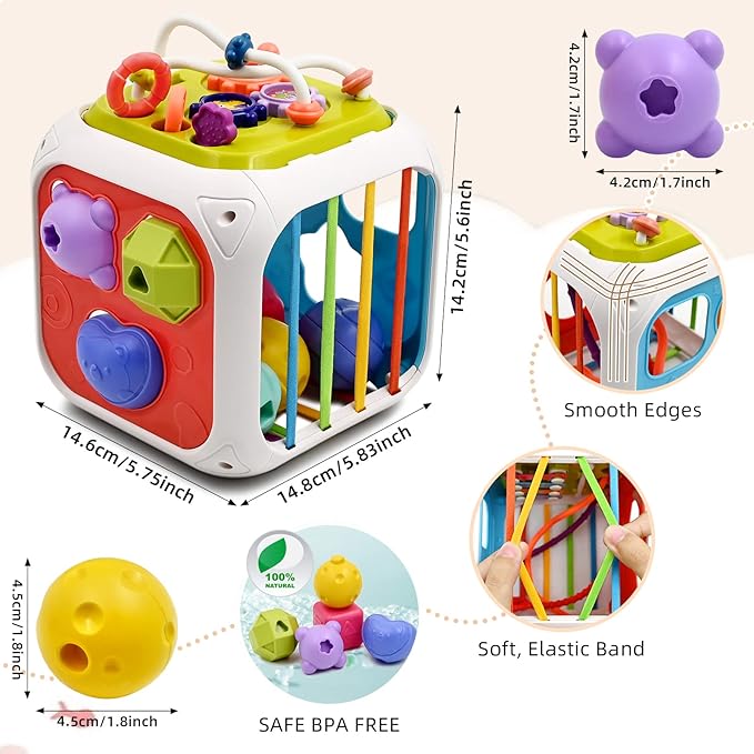 AiTuiTui Multifunction Baby Sensory Activity Cube Toys for 12 18 Months, Shape Sorter Early Learning Educational Interactive Toys for Toddlers 1 2 Year Old Boy Girl, 1st Birthday Gifts