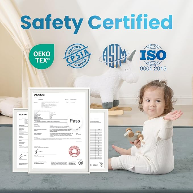 Ultra Soft Baby Play Mat,71"×79" Extra Large Activity Tummy Time Mat for Toddlers,Infants,Kids,1.3" Thick Elasti-Foam Nursery Rug for Floor,Non-Slip Safe for Crawling,Water-Repellent(Dark Grey)