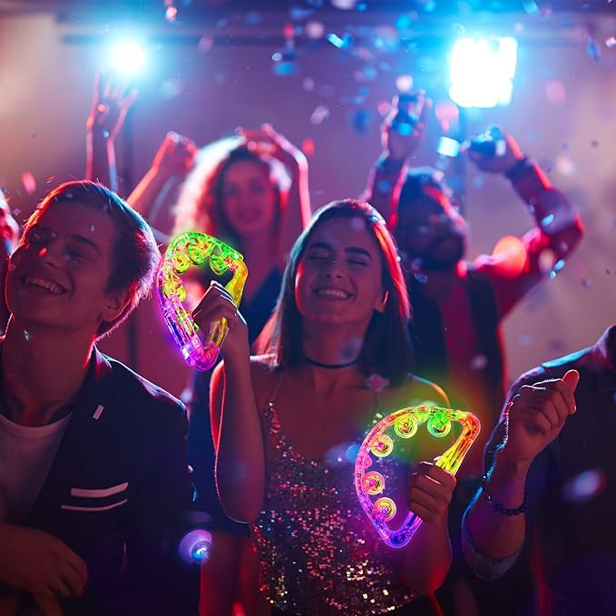 Aywewii LED Tambourine, Light Up Toys Handheld Musical Flashing Tamborine Sensory Toys Autism Toys Party Supplies for Birthday Anniversaries Gifts for Kids Adults Teens(Four Colors are Randomly Sent)