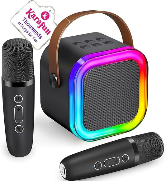 IROO Mini Karaoke Machine for Kids, 2025 TOP Toys Birthday Gifts Ideas for Girls Ages 4, 5, 6, 7, 8, 9, 10, 12+ Years Old, Portable MP3 Player with 2 Wireless Mics for Party(Black)
