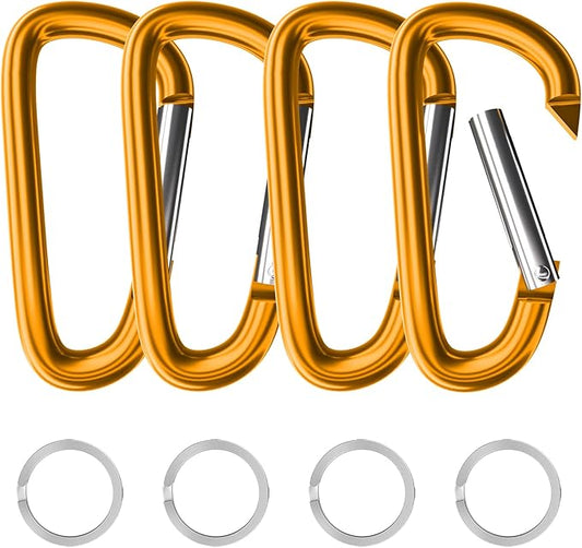 sprookber 4" & 5" Extra Large Aluminum Carabiner D Ring, Caribeener Clips, Spring Snap Hook for Keychain Clip, Set of 4