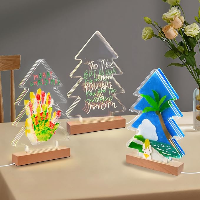 Cepairng 4-Layer Christmas Tree Family Handprint Kit with Light,New Parents Gift for Couples,Baby Shower Gifts for Mom Dad,First Birthday Gifts for Girls Keepsake Boys Personalized(Wood Color)