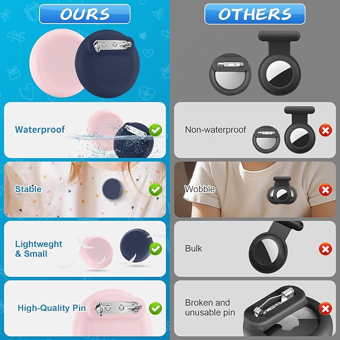 Waterproof Air Tag Holder for Kids, 4 Pack Air Tag Case with Invisible Pin, Soft Silicone Anti-Lost for Apple Air Tag, Used for Children, Elderly, Hidden Inside Clothes,Bag(White/Black/Pink/Navy Blue)