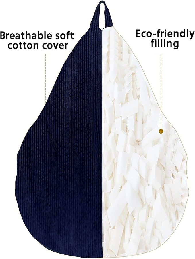 Memory Foam Bean Bag Chairs for Teens or Kids with Filling Bean Bag Sofa with Handle Super Soft Washable Corduroy Fabric Lazy Sofa 3 Foot Blue