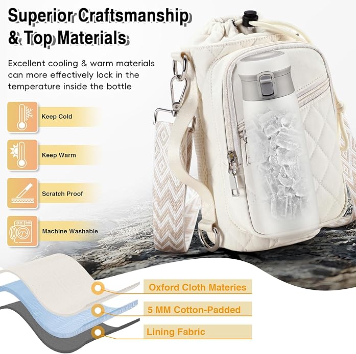 Water Bottle Carrier Bag with Strap, Water Bottle Holder Crossbody Bags for Women Men for Walking, Hiking,Cycling