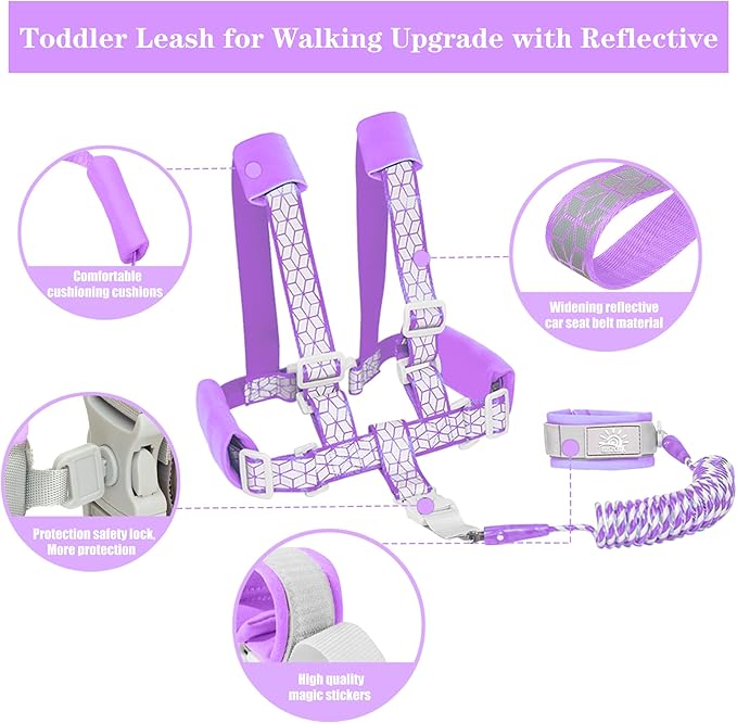 Toddler Leash for Walking, Toddler Safety Harnesses Leashes, Safety Harness with Lock for Kids, Anti Lost Wrist Link for Toddlers ，Upgrade with Reflective Tape Liner（6.5ft）for Kids