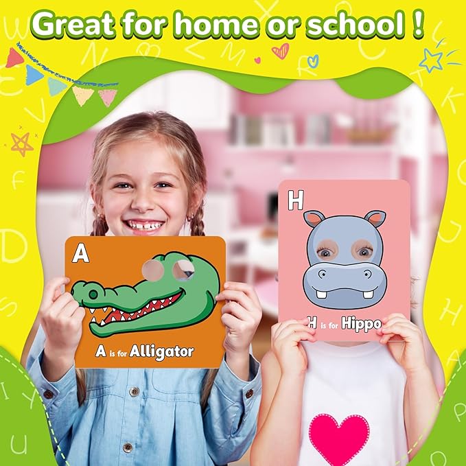 Alphabet Flash Cards,Giant ABC Animal Flash Cards for Toddler 3-5,26 Lowercase and Uppercase Letter Cards,Educational Learning Games for Kids,Preschool Kindergarten Toys