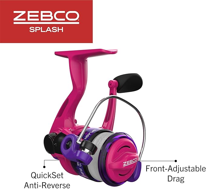 Zebco Splash Junior Spinning Reel and Fishing Rod Combo, 4-Foot 2-Piece Fishing Pole, Size 10 Reel, Changeable Right- or Left-Hand Retrieve, Pre-Spooled with 6-Pound Zebco Line