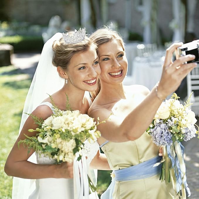 CAVETEE Mini Crown Cake Topper, Small Princess Tiara Crystal Crown Flower Bouquets Accessories for Cake Topper, Flower Arrangements and Decorations (silver)