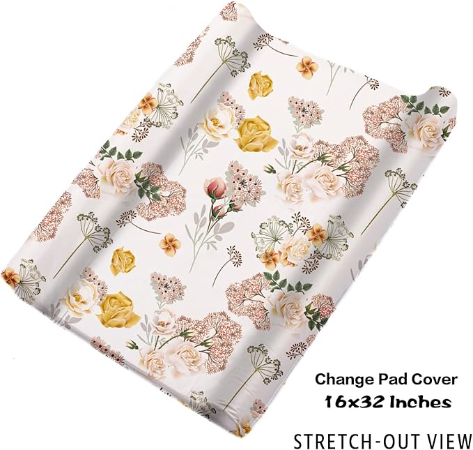 Personalized Baby Crib Bedding Set for Girls, Flower Design Custom Name Baby Crib Sets 5-Pcs, Toddler Double Layer Blanket Fitted Sheets Changing Pad Cover Rug Wall Art Set, Charming Nursery Decor