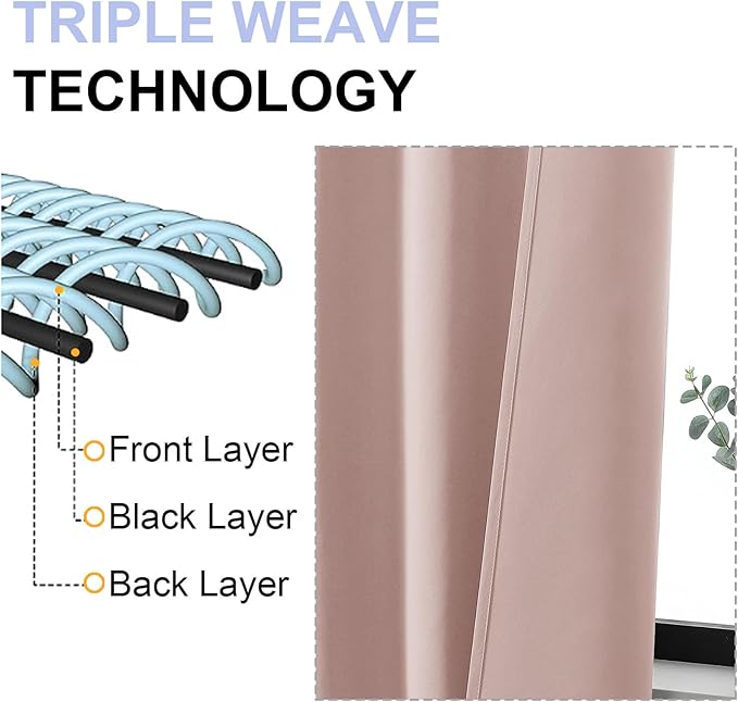 Simplebrand Blackout Extra 10ft Curtains for Patio 120 Inches Long 2 Panels Set, Solid Thermal Insulated Energy Saving Rod Pocket Window Treatment Curtains Blackout Drapes, 50" Wx120 L, Blush