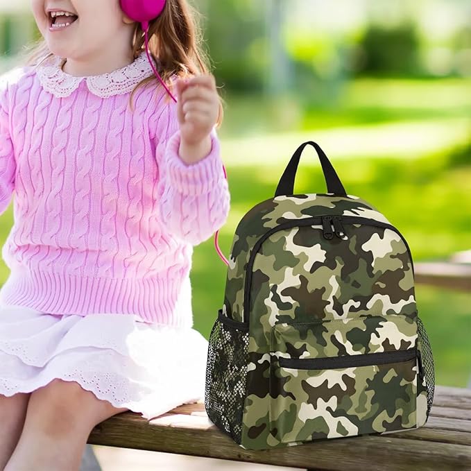 Toddler Backpack for Boys Girls - 12 Inch Green Camo Kids Backpacks Preschool Kindergarten Lightweight Waterproof Schoolbag Book Bag for School