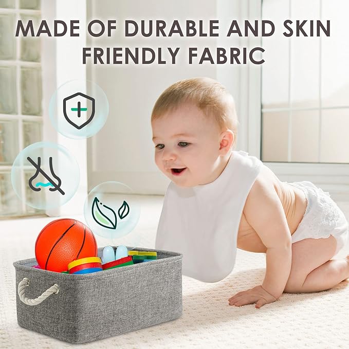 TheWarmHome Storage Bins for Shelves - 11.8x7.9x5.2 inch Grey Small Storage Baskets for Organizing, Fabric Storage Cubes Closet Organizer for Home Nursery Gift Decorative (Gray)