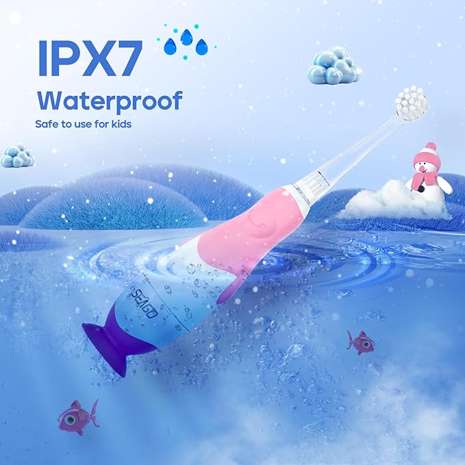 SEAGO Toddler Electric Toothbrushes for Baby Ages 0-3 Years, Baby Toothbrush with Smart Timer and Suction Base, 4 Replacement Brush Heads SG-513(Pink-C)