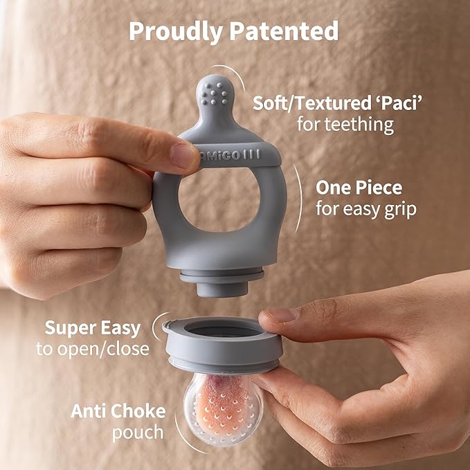 SAMiGO Baby Food Fruit Feeder and Breastmilk Popsicle Mold Set, Silicone Fruit Teether, Food Feeder Pacifier for Teething Relief, Freezer Tray, Baby Feeding Essentials, 4 Months+