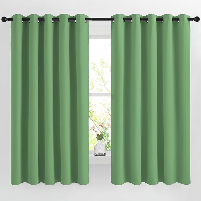 NICETOWN 66 inch Forest Green Curtains for Bedroom, Blackout Curtains Thermal Window Treatment Energy Saving Solid Grommet Sound Reducing Drapes for Living Room, 2 Panels, W66 x L66