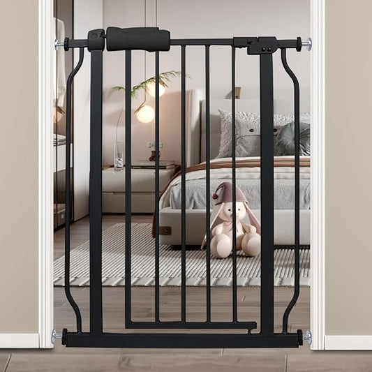 Narrow Baby Gates for Stairs Doorways Auto Close Tension Black Metal Child Pet Safety Gates with Pressure Mount 24-29 Inch Wide