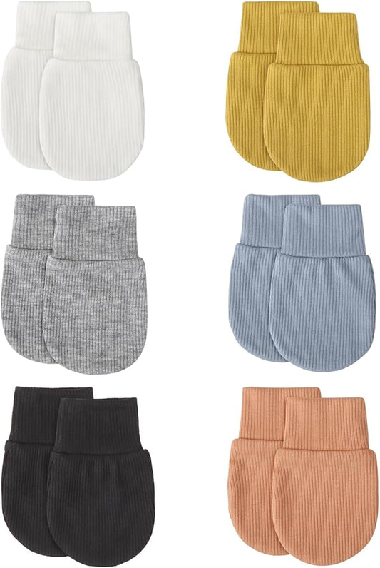BQUBO 6 Pairs Newborn Baby Boys Girls Mittens 0-6 Months Unisex-Baby Infant Mittens Elastic No Scratch Wrist Gloves
