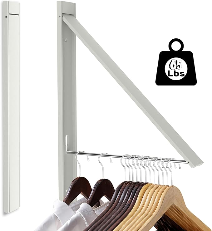 Wall Mounted Drying Rack - No Drill Installation, Space Saving Foldable Clothes Rack for Laundry Room, Dorm, Apartment,RV, Closet. Heavy Duty & Rustproof Aluminum Alloy (White)