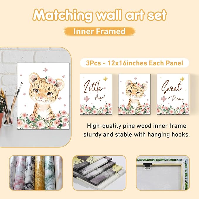 Custom Baby Crib Bedding Set, 5 Pcs Personalized Name Baby Crib Sets for Infant Toddler, Floral Leopard Nursery Bedding Set for Baby Girls, Double Layer Baby Bedding Sets Customized Gifts