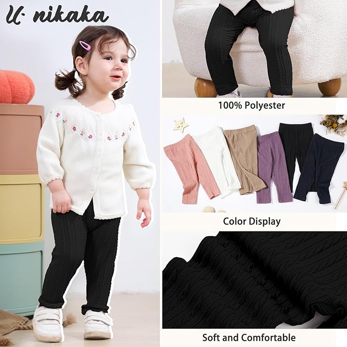 U·nikaka Toddler Baby Girls Pants Ribbed Infant Pants Leggings Toddler Baby Girl Bottoms Leggings 2 Packs