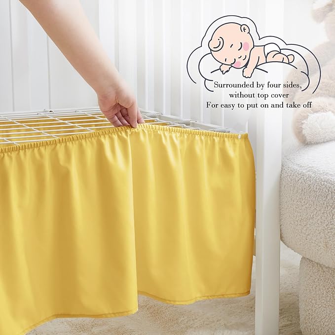 Horbaunal 2 Pack Set Crib Skirt & Crib Bed Sheet, Yellow Crib Bed Skirt 28" x 52" with 14" Drop Dust Ruffle, Soft Microfiber Toddler Bedskirt Nursery Bedding Skirt for Baby Girls and Boys