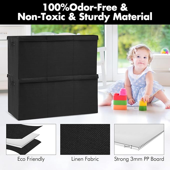 Extra Large Toy Box 167L, Sturdy Toy Storage Chest Organizer Bin Baskets with 2 Removable Divider for Boys, Girls, Kids, Nursery, Bedroom, Playroom, 35.5"x17" x17" (Linen Black)
